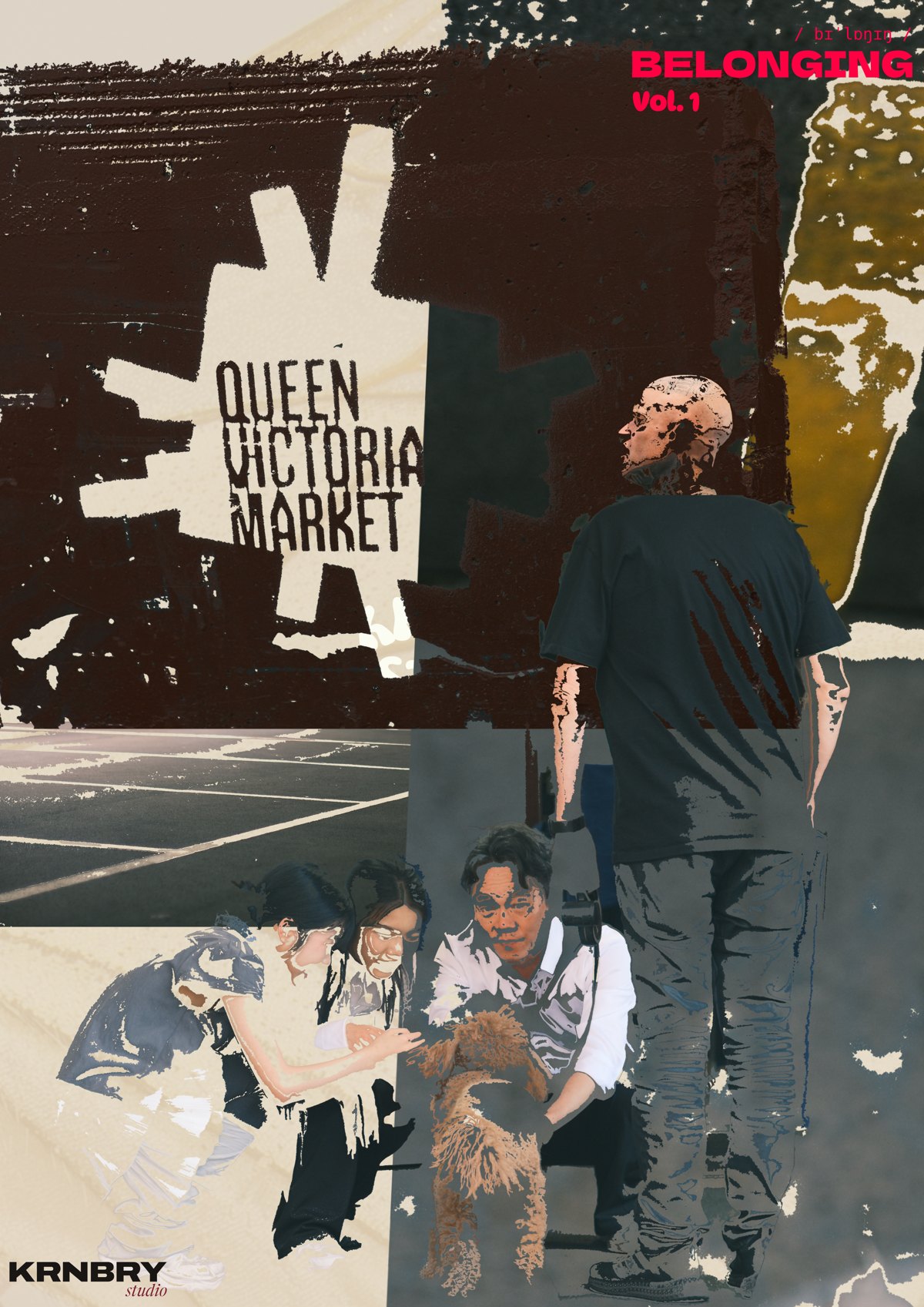 Cover of Belonging Vol. 1: a collage of street photos from Queen Victoria Market with the title Belonging in red